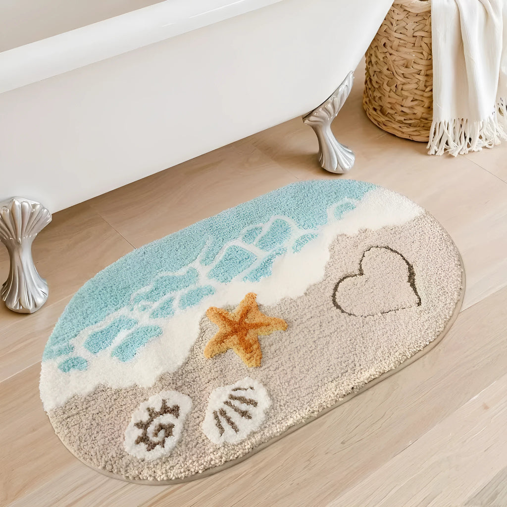 Rainbow pattern sky sea colour polyester fibre carpet mat with plastic bottom in square shape