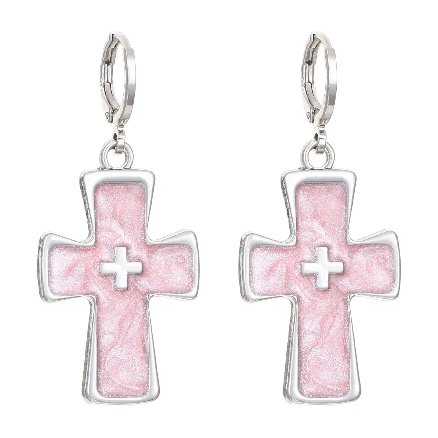 Women's alloy cross crystal earrings in five colour options including white cross and bright black cat designs