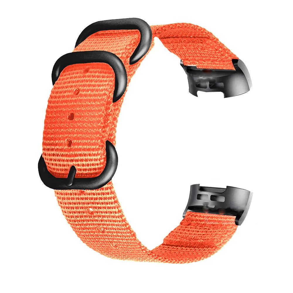Army Green nylon strap with three-ring metal buckle for Fitbit Charge 3 fitness tracker