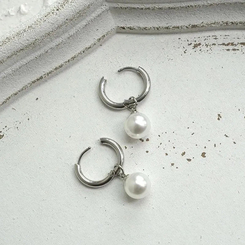 Geometric alloy pearl earrings with titanium steel posts for women's contemporary jewellery