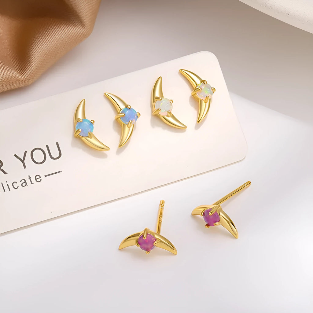 925 sterling silver geometric earrings with electroplated finish and stone accents in gold or platinum colour options