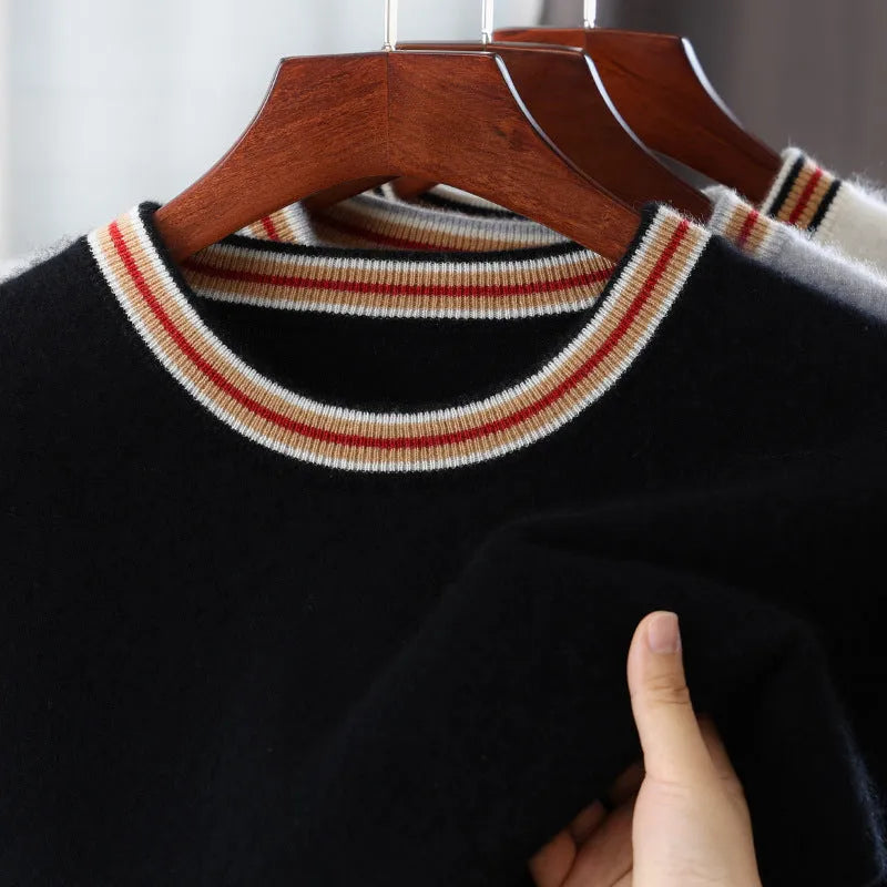 Men's round neck short sleeve pure wool sweater in grey on hanger