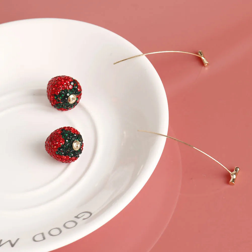 Women's geometric strawberry spot drill earrings in zinc alloy with six colour options