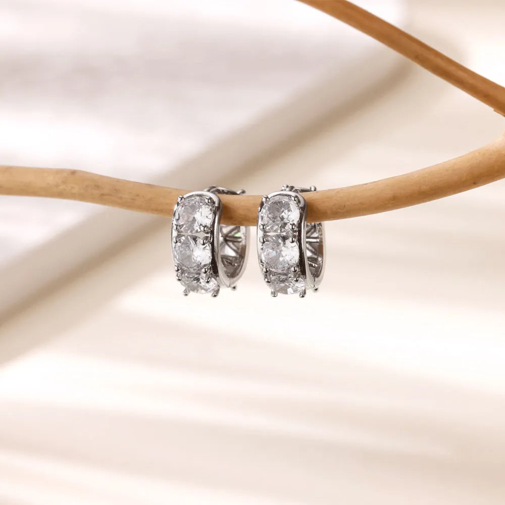 Women's stainless steel U-shaped clip-on earrings with zircon decorative inlays
