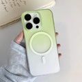 Gradient frosted magnetic suction iPhone case in blue colour showing ultra-thin PC construction