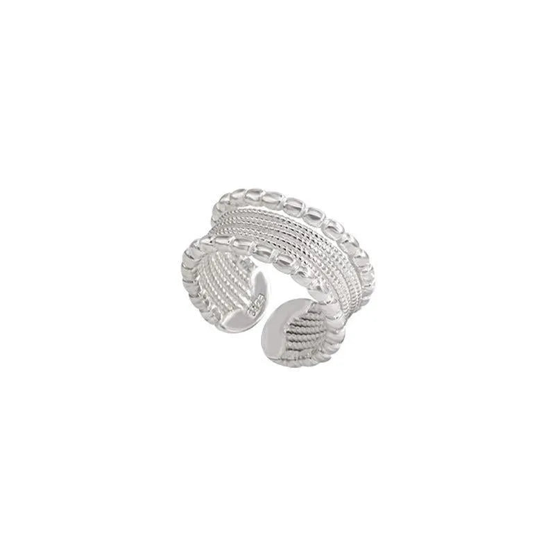 Women's geometric ring with woven twisted multilayer design and adjustable opening