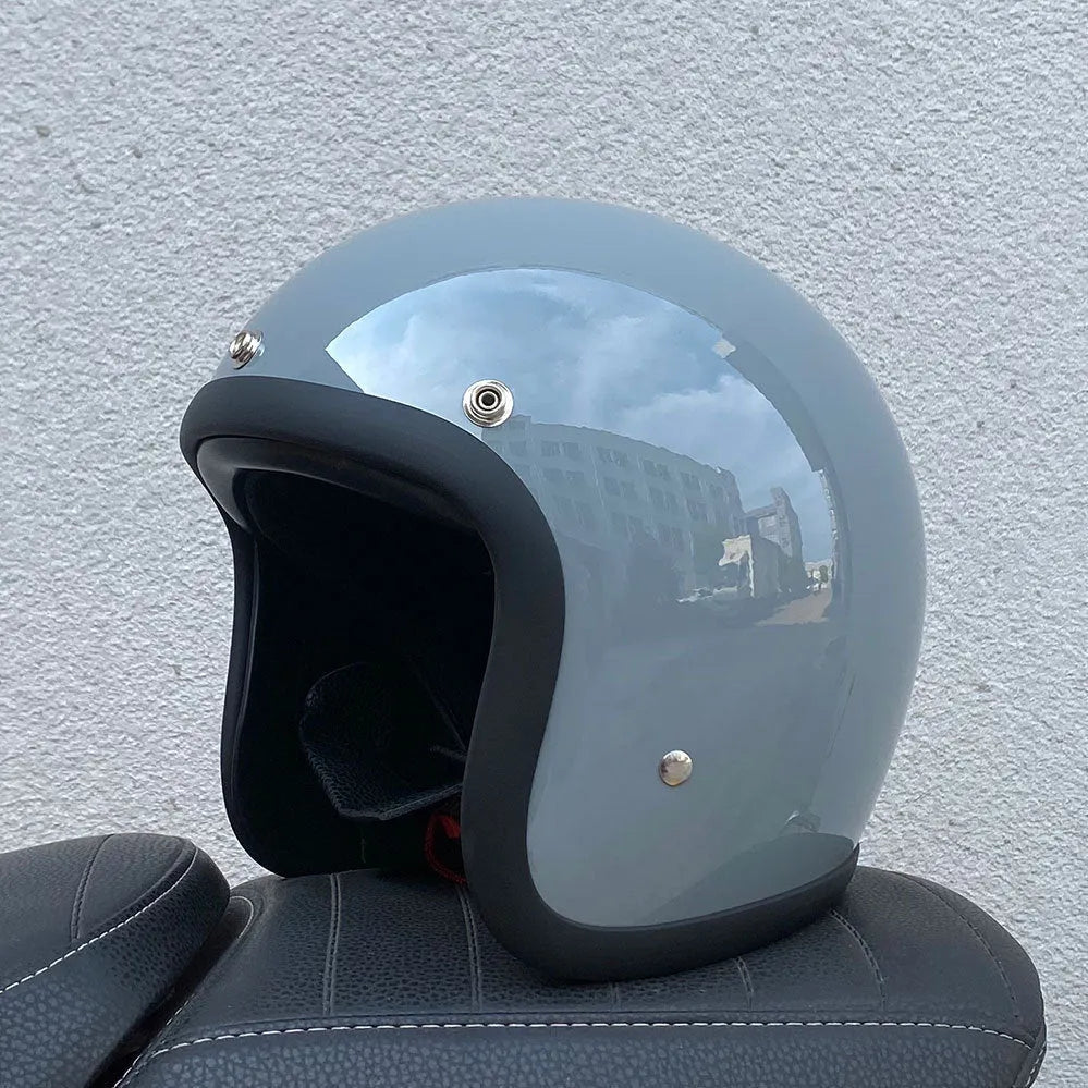 Retro style half helmet motorcycle helmet in glass fibre construction for electric scooter commuting