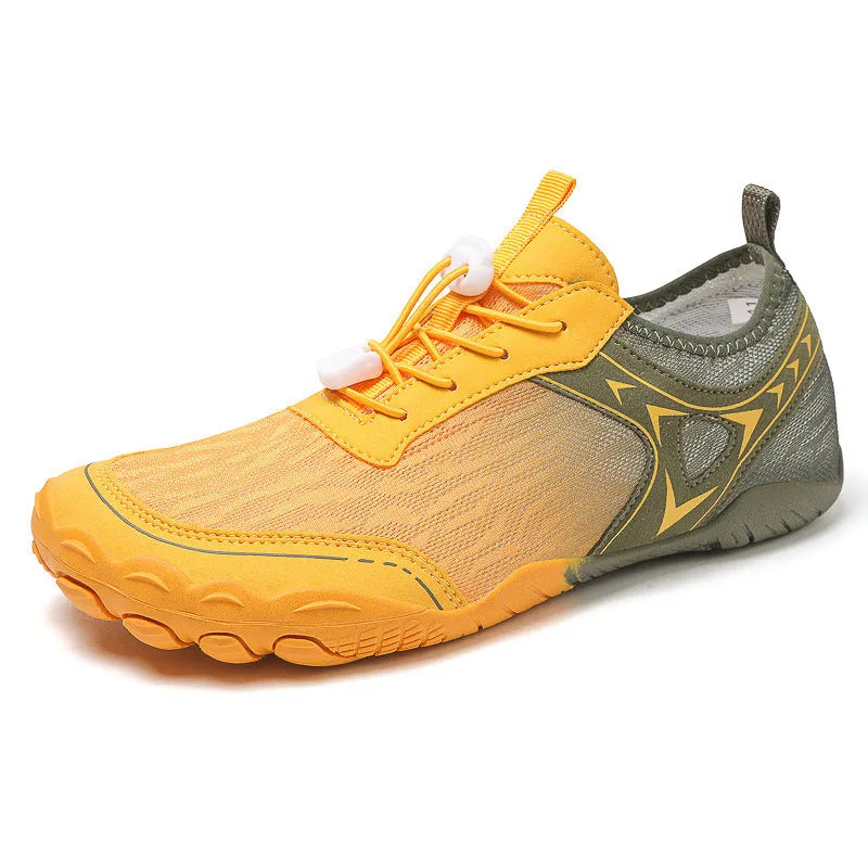 Five finger non-slip wading shoes in army green colour with rubber sole and elastic band.
