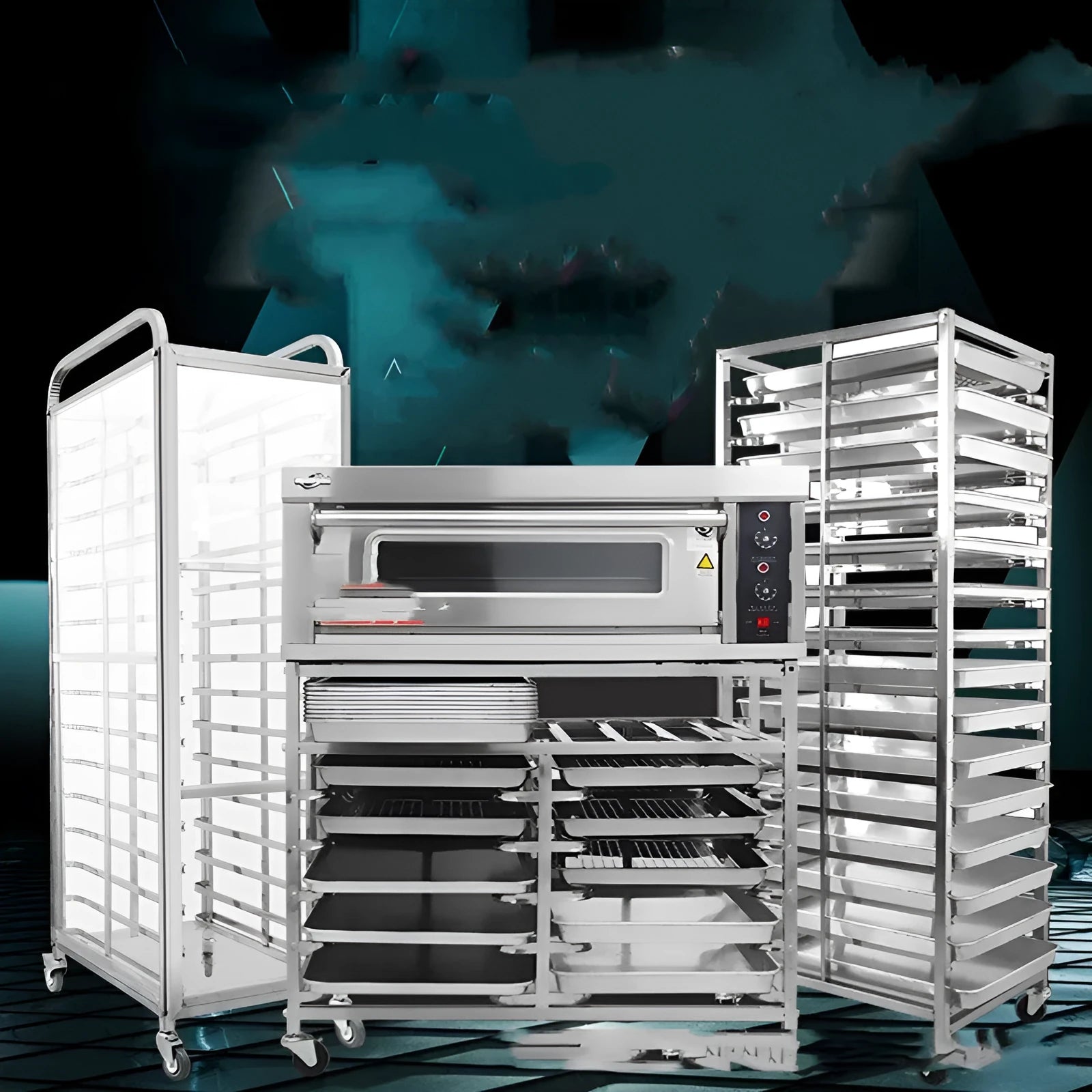 Stainless steel six-layer baking tray rack with lock feature for commercial kitchen use