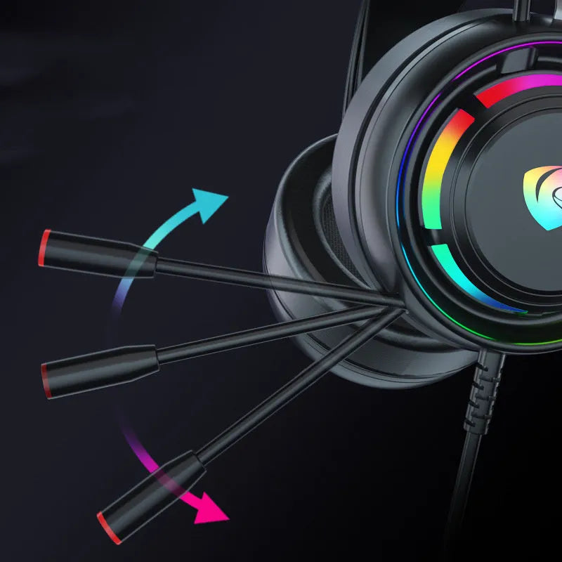 Black computer gaming headphones with microphone, 50mm drivers, and choice of 3.5mm or USB connectivity