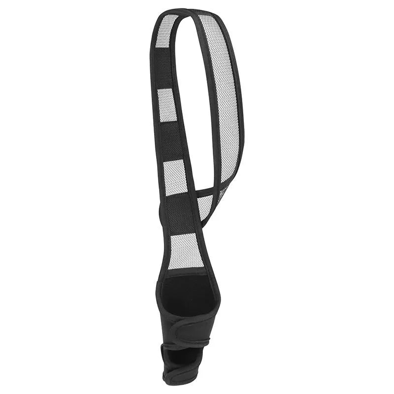 Pet knee pad for dog joint injury recovery with adjustable belt on a light background, S to XL sizes available