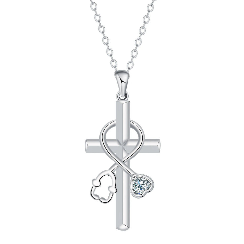 Women's cross stethoscope necklace with electroplated copper pendant and matching chain