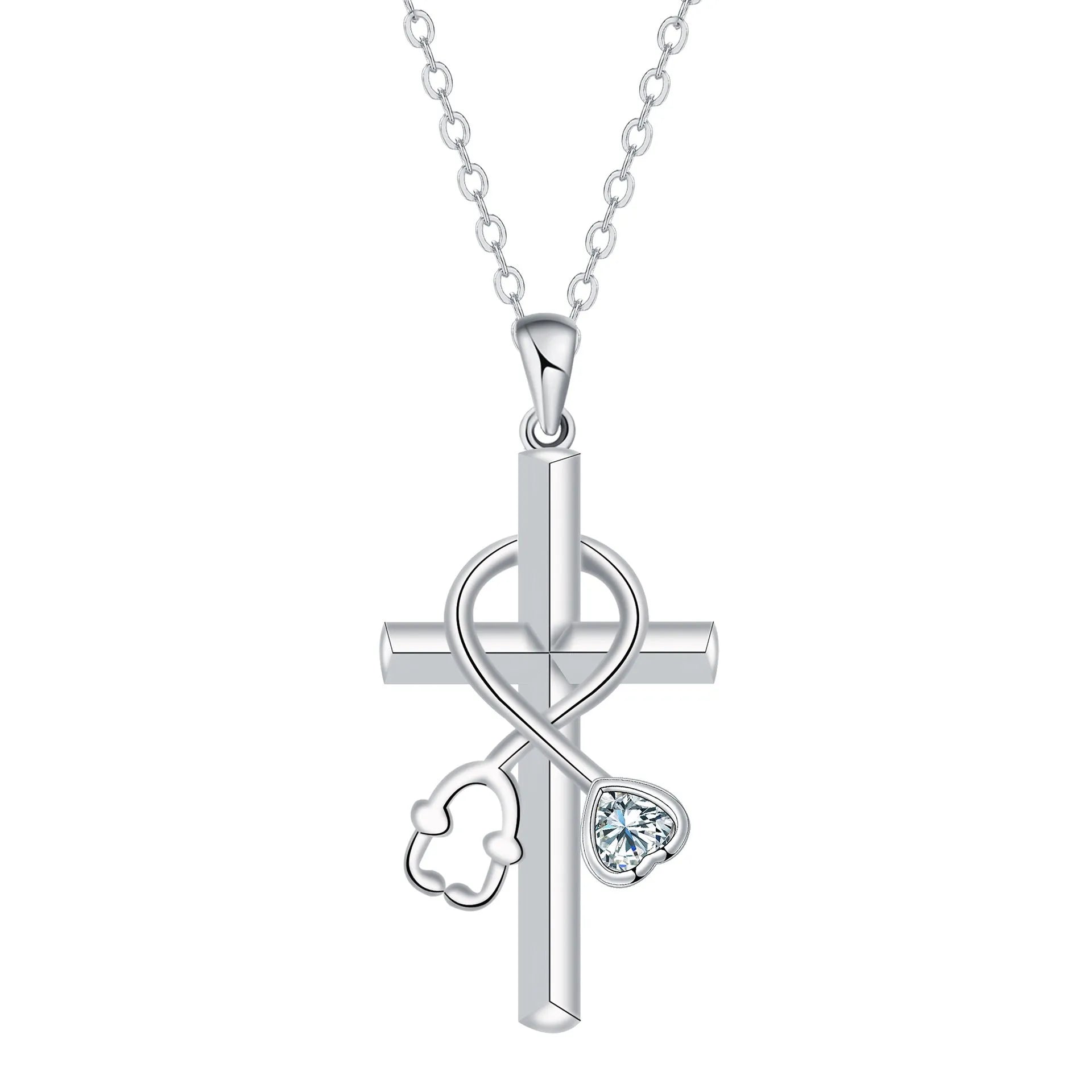 Women's cross stethoscope necklace with electroplated copper pendant and matching chain