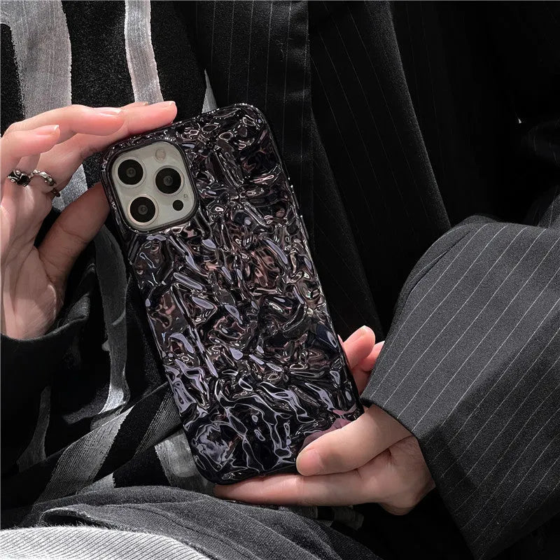 Black pleated tin foil TPU phone case for Apple iPhone models, back cover style