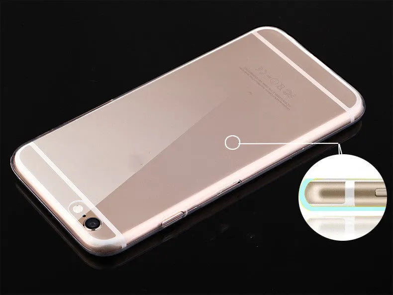 Transparent flexible TPU soft shell case on an iPhone, showing slim profile and full phone visibility.