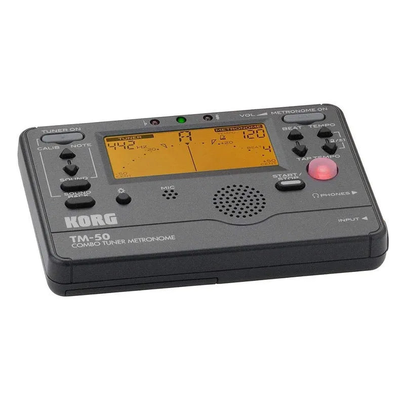 TM-60 black and white electronic metronome and tuner with digital display showing BPM.