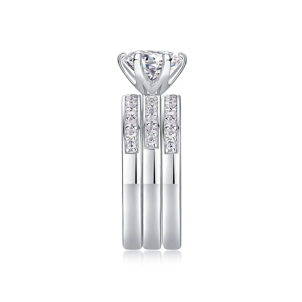 Wedding ring set with 2-carat moissanite in S925 silver platinum plating, gift box, GRA certificate