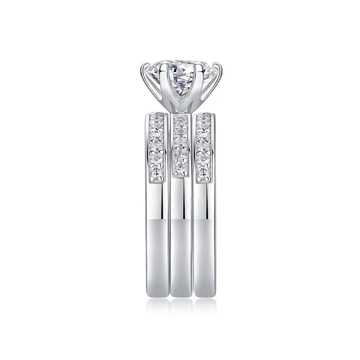 Wedding ring set with 2-carat moissanite in S925 silver platinum plating, gift box, GRA certificate