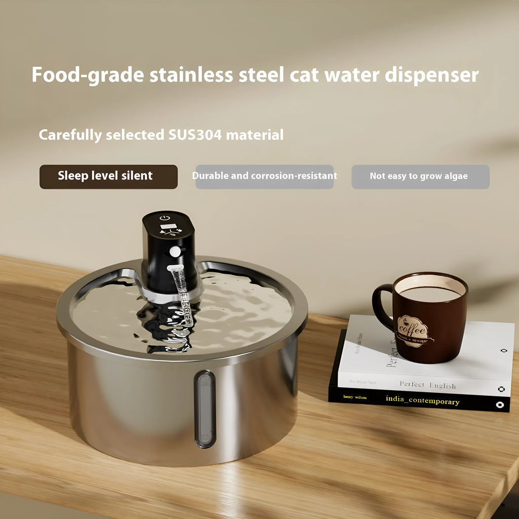 Stainless steel heated water fountain for pets with constant temperature base