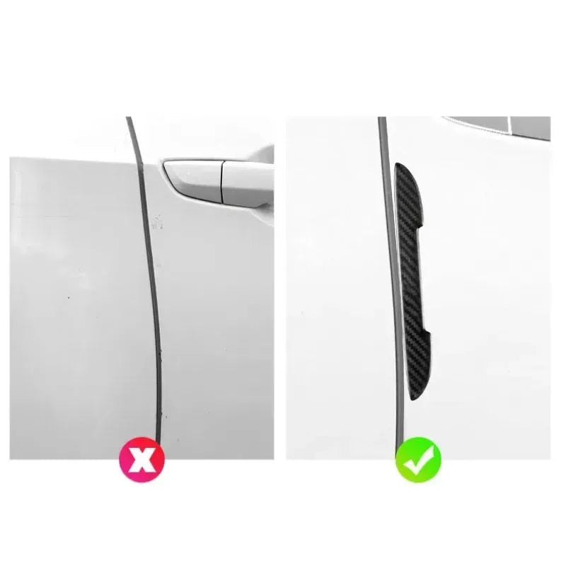 Black carbon fibre texture car door edge protector strips laid out flat.