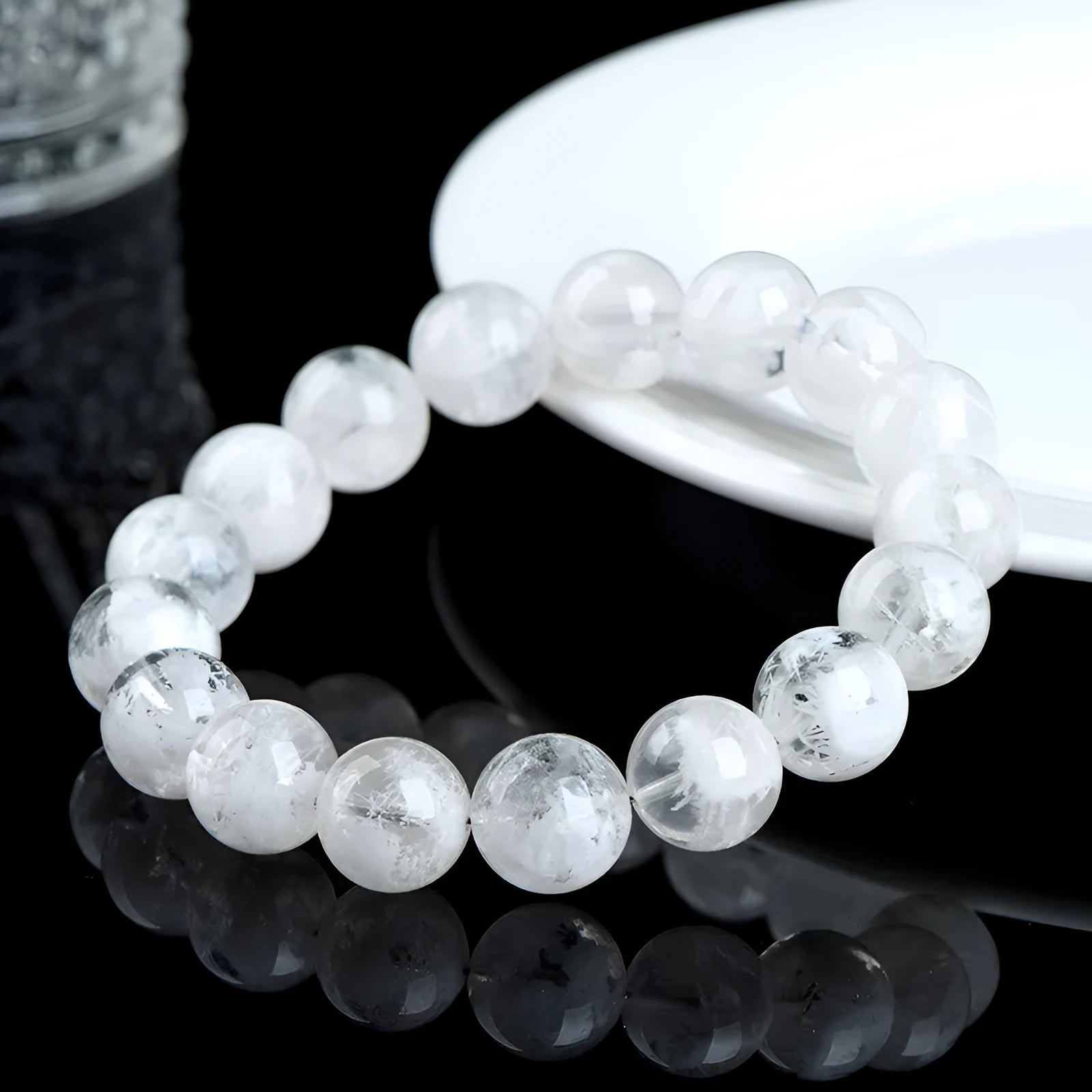 Women's crystal bracelet with geometric design featuring blizzard snowflake beads and traditional Ruyi Xiangyun motifs