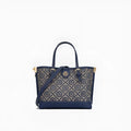 Blue PU tote bag with jacquard star diamond pattern, 29x15.5x19cm, horizontal square shape, small portable size