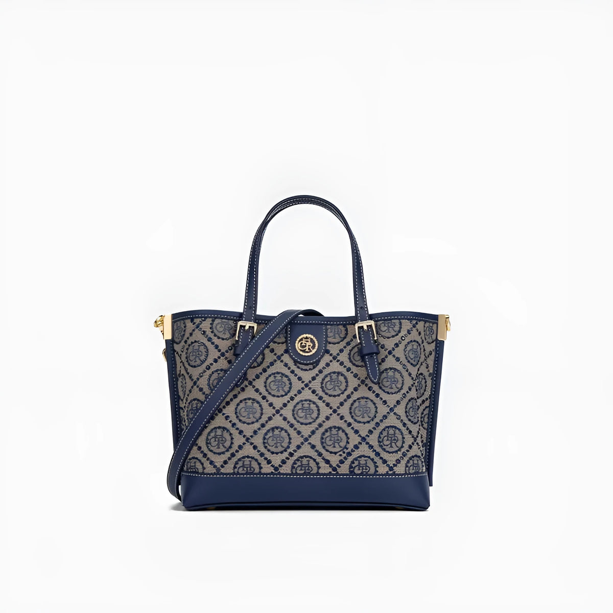 Blue PU tote bag with jacquard star diamond pattern, 29x15.5x19cm, horizontal square shape, small portable size