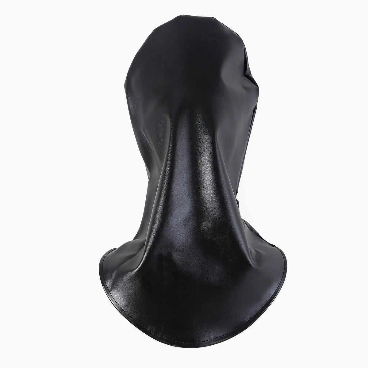 Black leather breathable training mask with adjustable fastenings for bondage roleplay