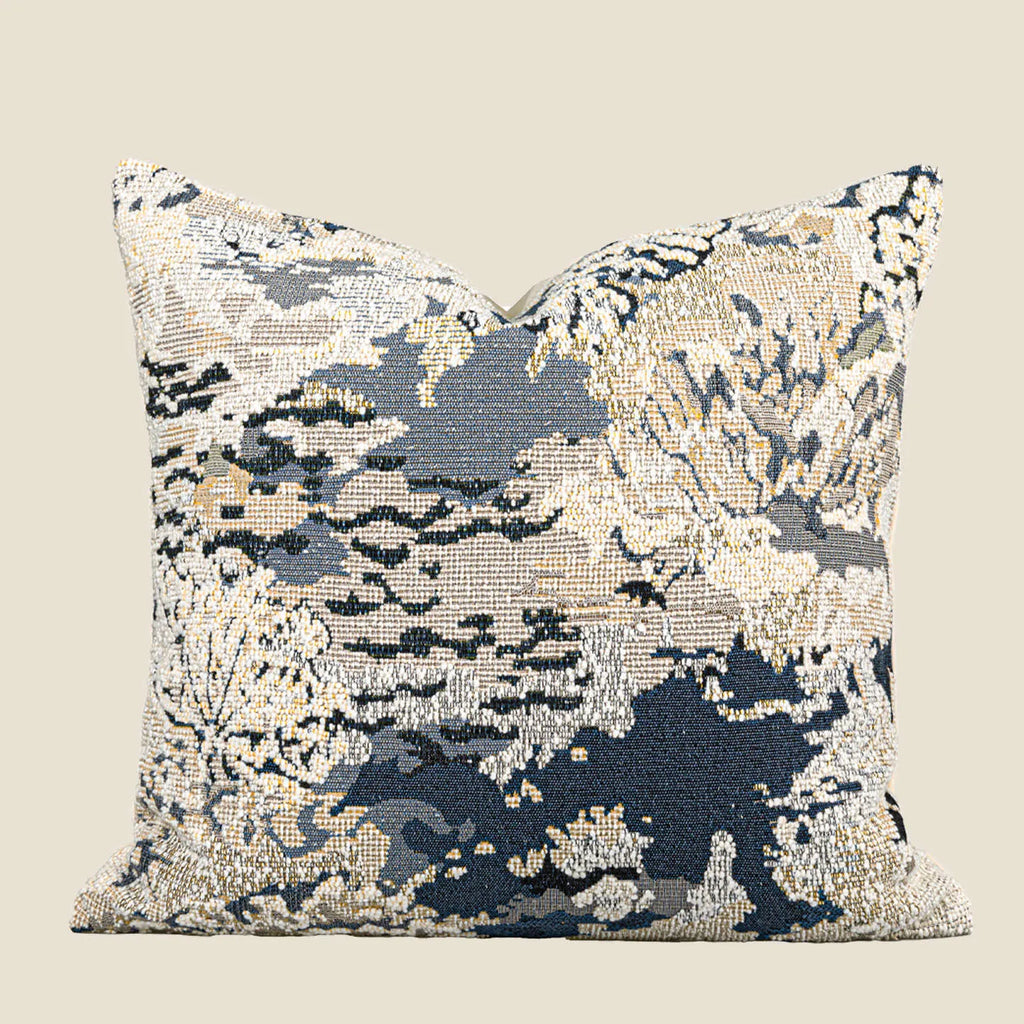 Antique blue Chinese style floral pattern cushion on a sofa