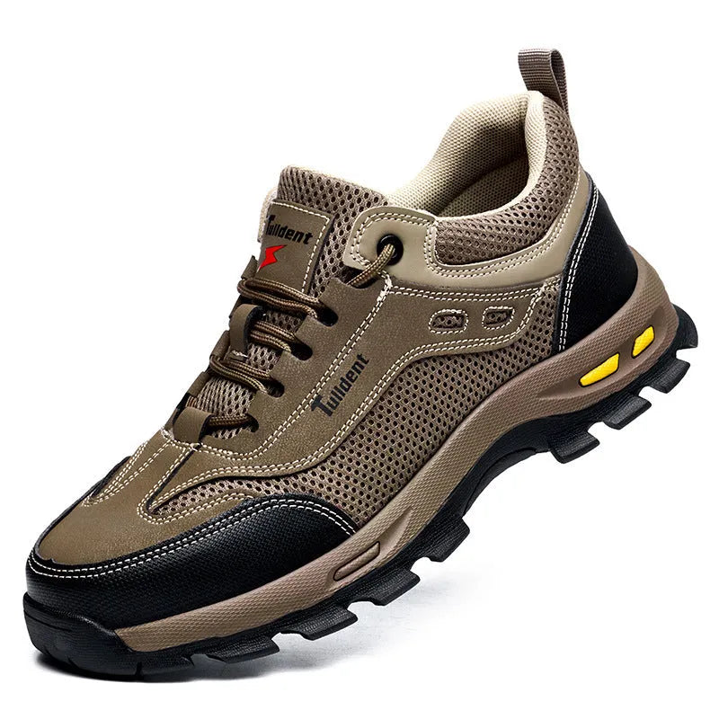Anti smashing anti piercing breathable protective shoes for men microfiber leather Flyknit mesh lace up safety footwear