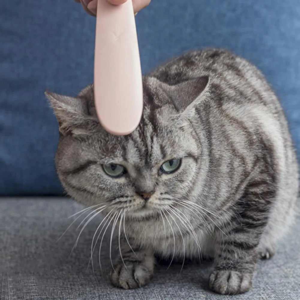 Grey and pink ABS plastic cat grooming comb with dual ends for pet hair removal and massage