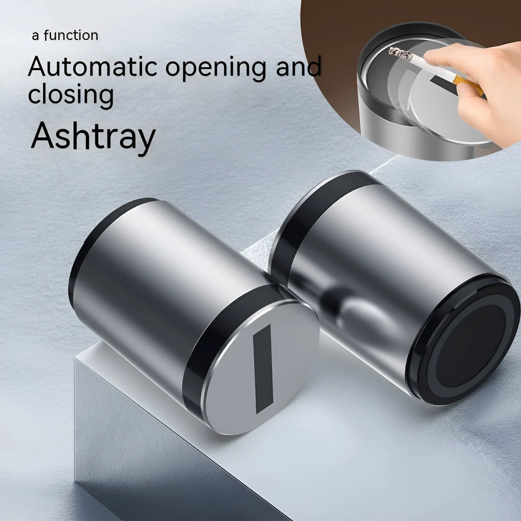 Silver aluminium alloy induction ashtray with automatic opening lid for car and home use