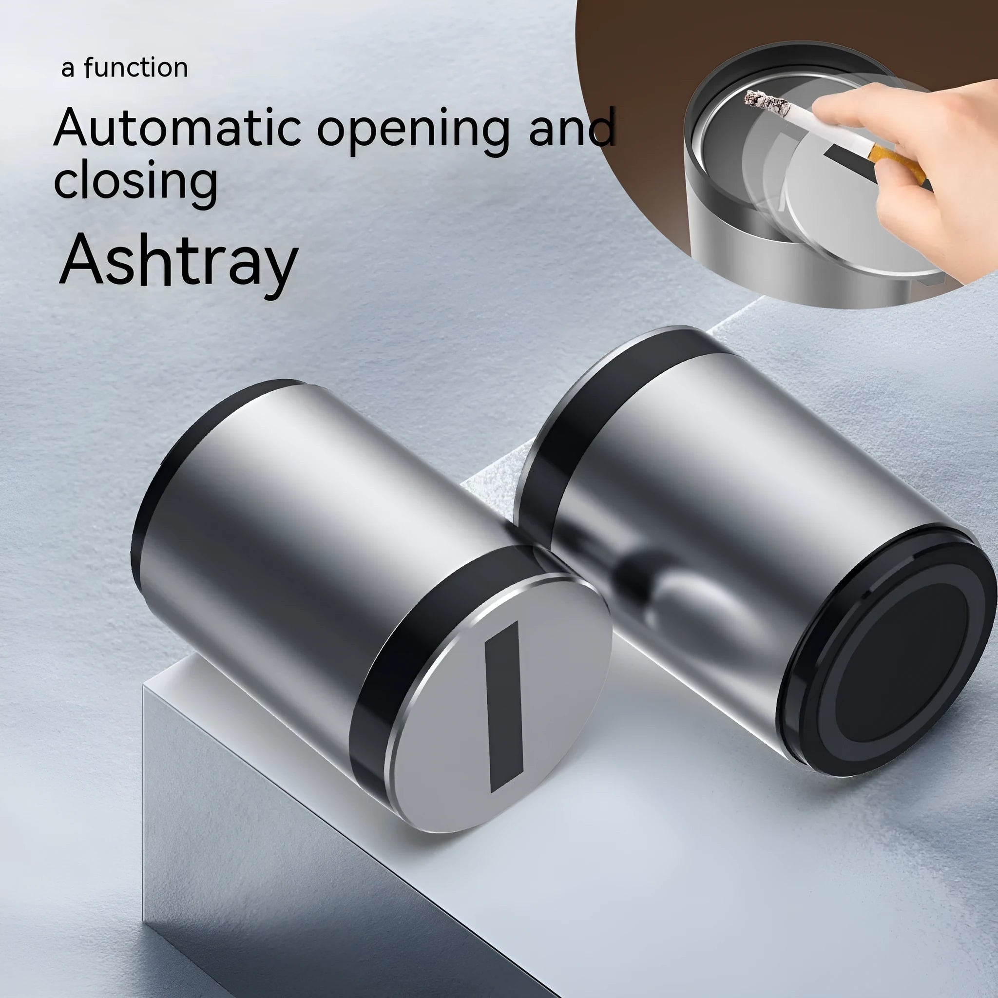 Silver aluminium alloy induction ashtray with automatic opening lid for car and home use