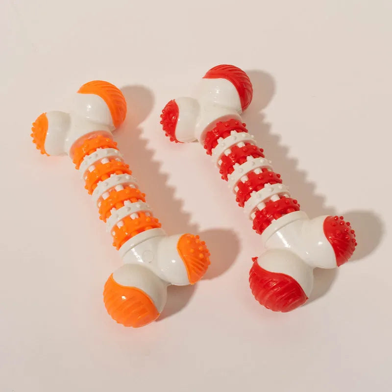 Blue bone-shaped interactive dog toy with a treat holder in the centre for small breed dogs.