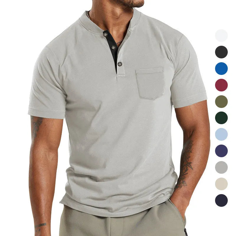 Plus size men's solid colour short sleeve shirt with a button-down chest pocket.