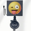 Full-colour 32x32 pixel Bluetooth car LED display showing a smiley face in horizontal scroll mode
