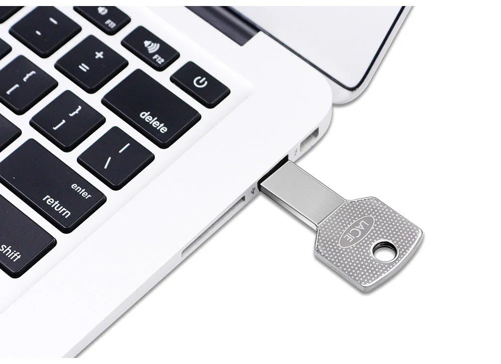 White ultra-thin waterproof metal conjoined key USB drive on a keyring