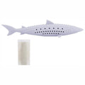Green silicone fish-shaped chew toy for cats on a white background.