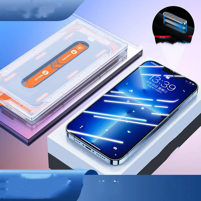 Anti-peep tempered glass screen protector for iPhone with dust-free applicator and electroplated HD coating