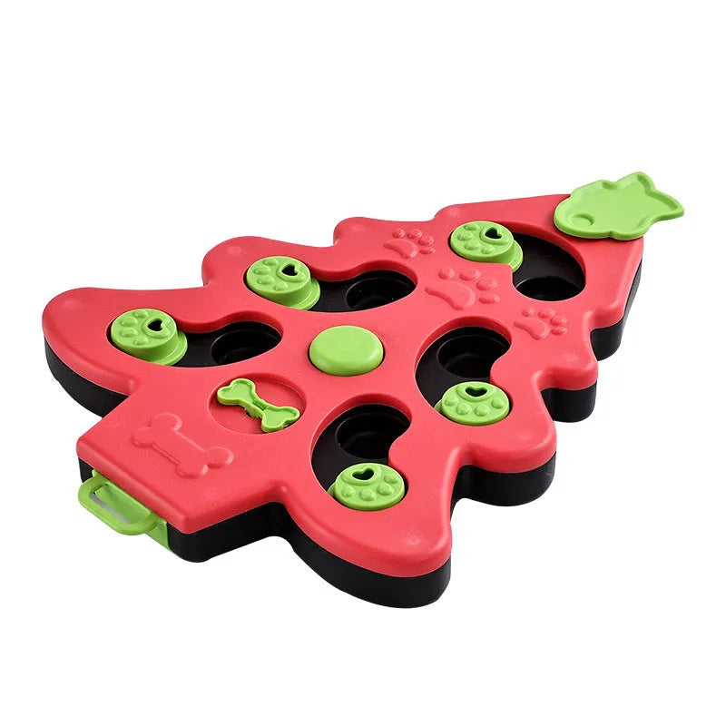 Interactive dog puzzle toy Christmas tree slow food bowl with non-slip rubber base, green colour