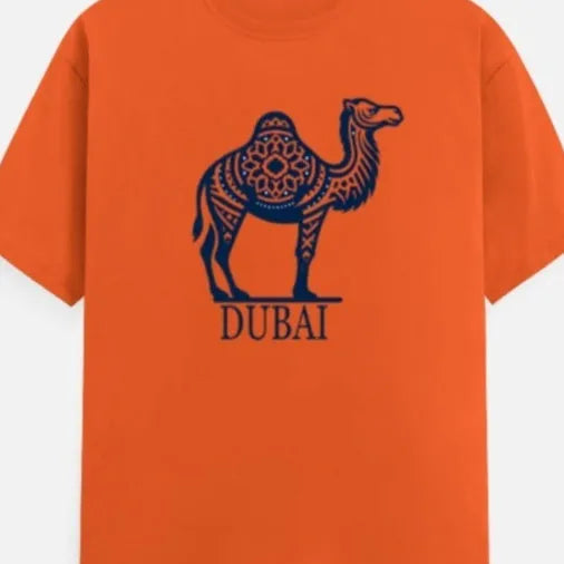 Orange cotton t-shirt with short sleeves and round neck, loose fit summer top