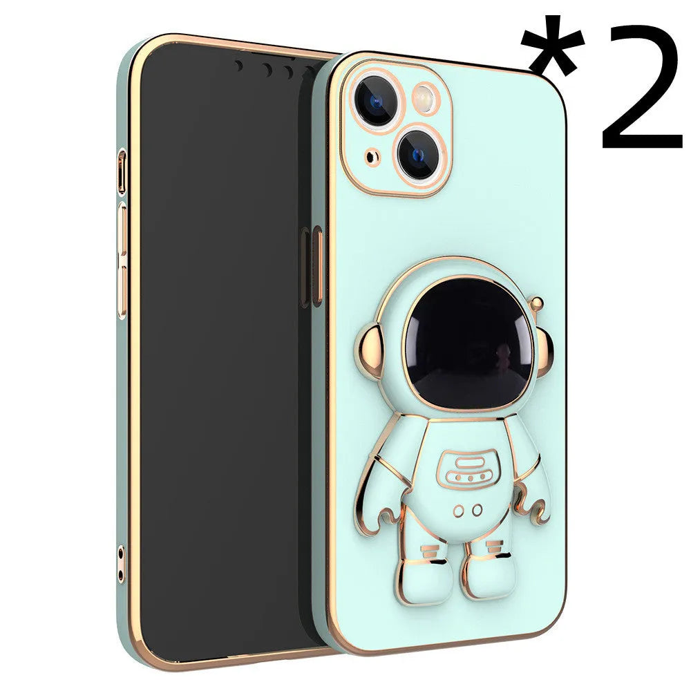 3D astronaut phone case with electroplating bracket for iPhone 13 Pro Max, TPU anti-drop back cover in black