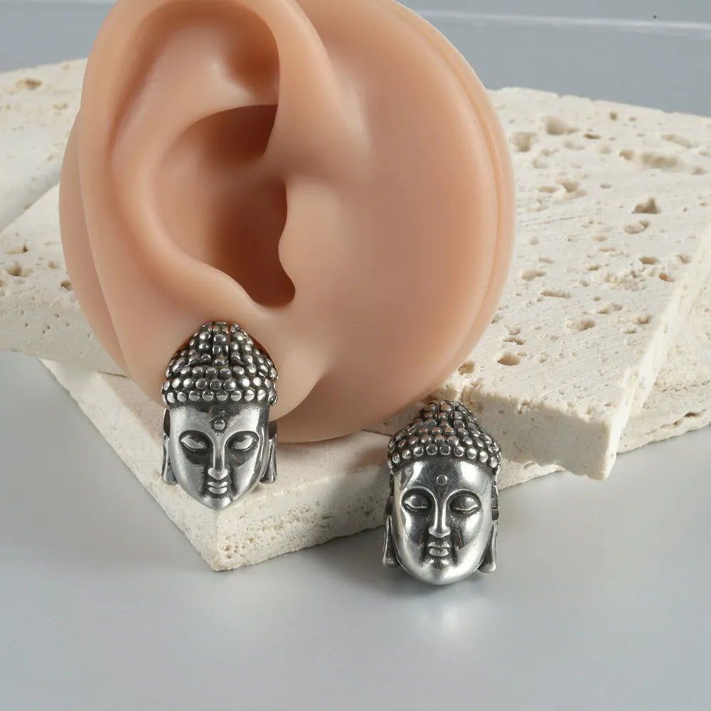Stainless steel hollow skull Buddha earrings with electroplated colour options