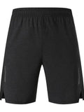 Men's casual spandex shorts in forest green, showing mid-waist fit and short length.