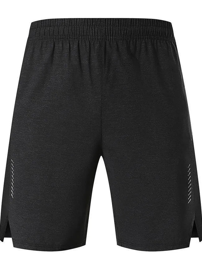 Men's casual spandex shorts in forest green, showing mid-waist fit and short length.