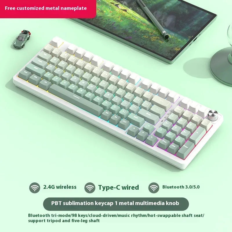 98 key wireless Bluetooth mechanical keyboard kit with optional display screen and metal knob