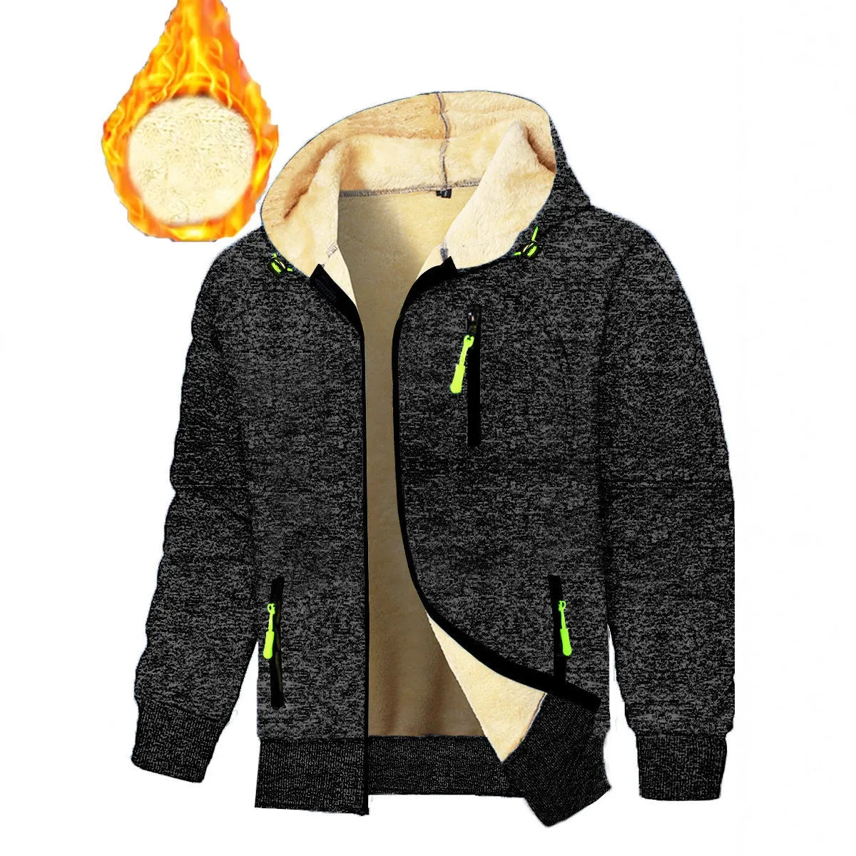 Thickened men's sports fitness casual jacquard hooded jacket in solid colour with loose cardigan style