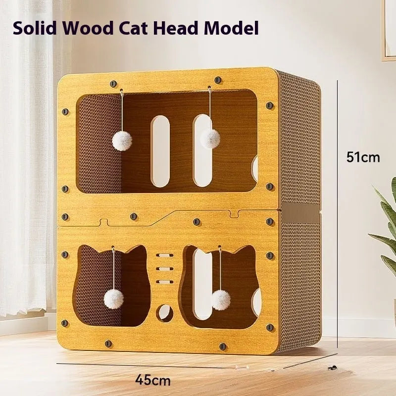 Double-layer cat scratching board with integrated cat nest in cute animal designs