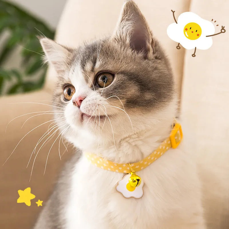 Adjustable pet collar with metal bell pendant and fabric bow tie decoration in choice of colours