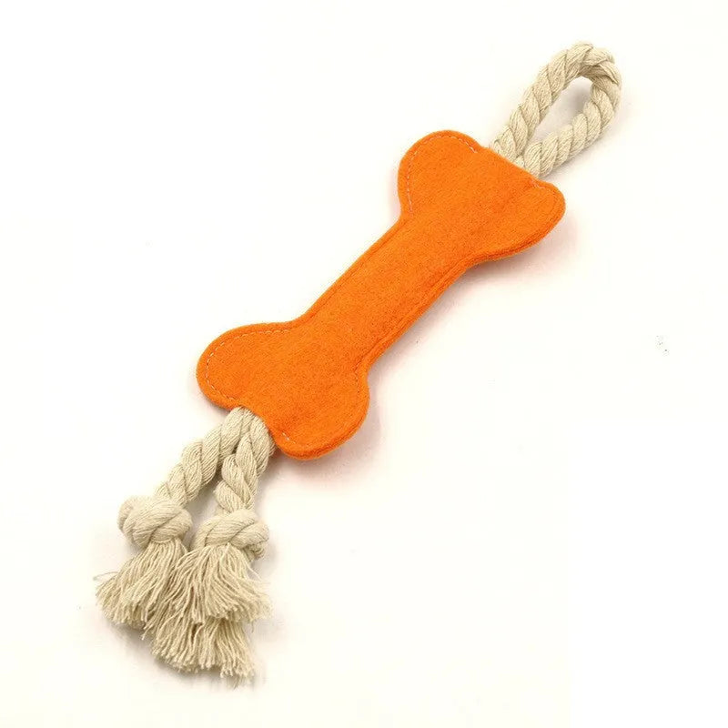 Bone-shaped felt dog chew toy in colour option for dental grinding